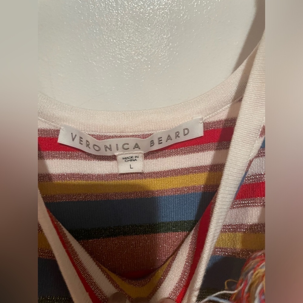 VERONICA BEARD Dulce Striped Knit Dress with Tassels Sz Large✨ - Picture 11 of 16